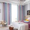 Gradient Striped Blackout Curtains Dual-Layer Sheer & Fabric Grommet Top All-in-One Window Drapes Home Decor