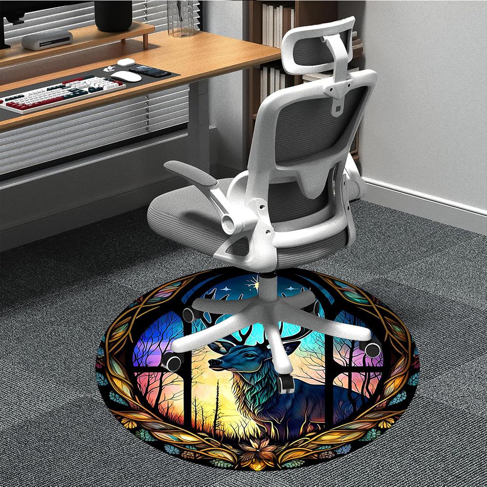 1 Stück Buntglas-Hirsch Büro Runder Teppich, Unter Bürostühlen Schlafzimmer Wohnzimmer Heimdekoration, Raum Deko
