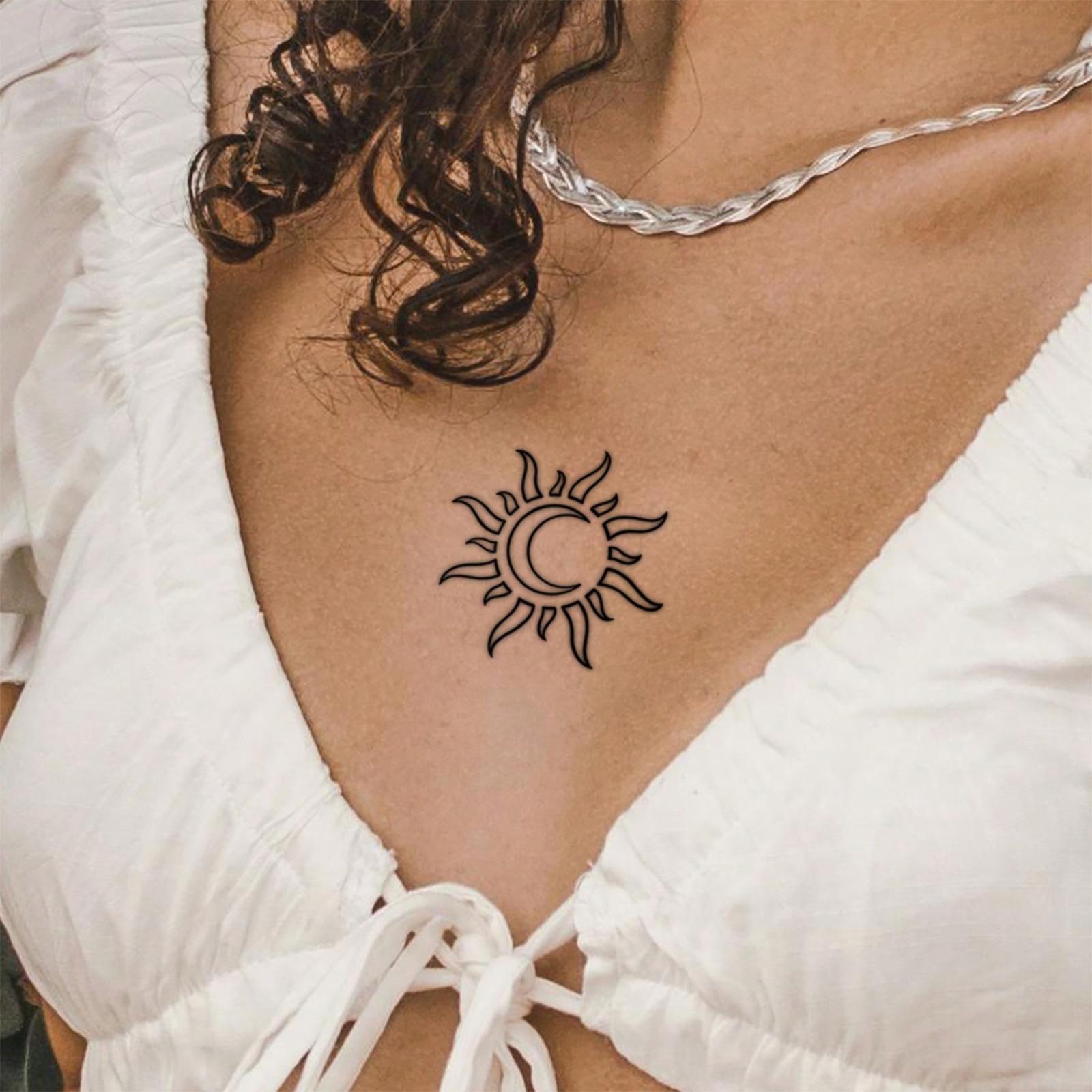 Glow Makeup Unisex Dark Herbal Sun And Moon Totem Tattoo Sticker Semi-Permanent Tattoo Sticker Waterproof And Long-Lasting Non-Reflective