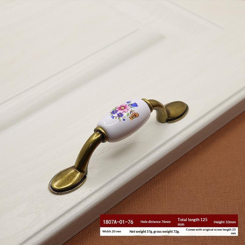 European Flower Ceramic Handles Kitchen Cabinet Storage Dressers Classic Wardrobe Cabinet Closet Door Pulls