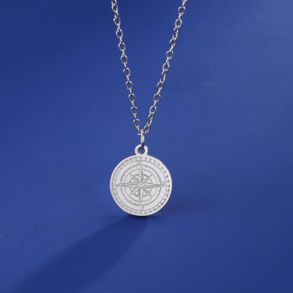 Colar com Pingente de Bússola Moeda Redonda Estrela Viking para Homens Mulheres Aço Inoxidável Gargantilha Joias Acessórios Hip Hop Presente