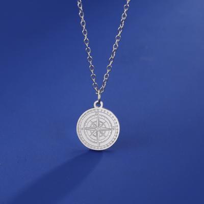 Colar com Pingente de Bússola Moeda Redonda Estrela Viking para Homens Mulheres Aço Inoxidável Gargantilha Joias Acessórios Hip Hop Presente