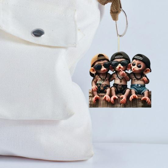 2D Acrylic Pendant Hanging Ornament with Lanyard Easy To Hang Cartoon Monkey