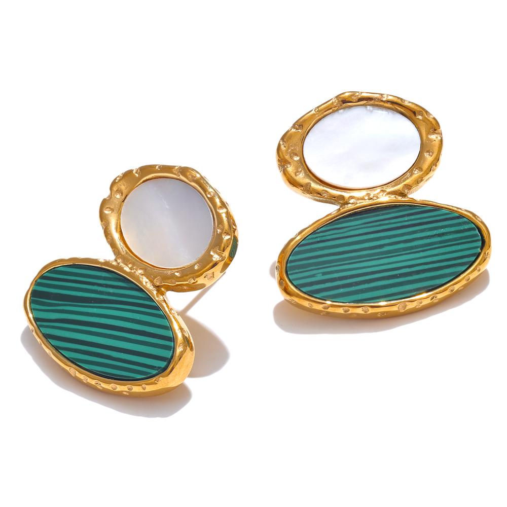 

Yhpup White Shell Green Acrylic Stainless Steel Oval Geometric Stud Earrings Women Fashion Charm Jewelry Bijoux Femme Gift