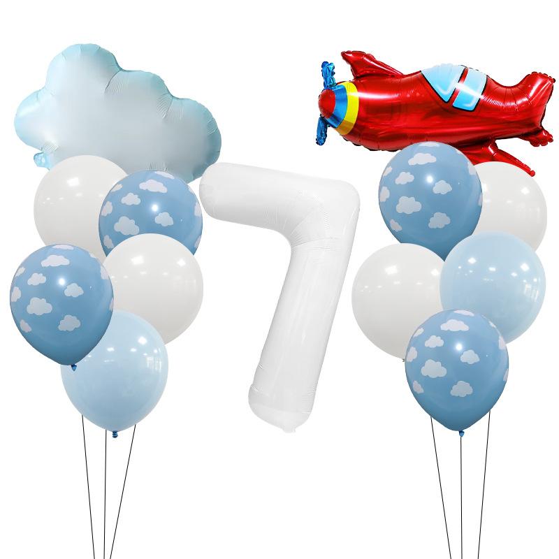 Red aircraft aluminum film balloon 32 inch white blue sky white cloud birthday latex balloon children's birthday party balloon