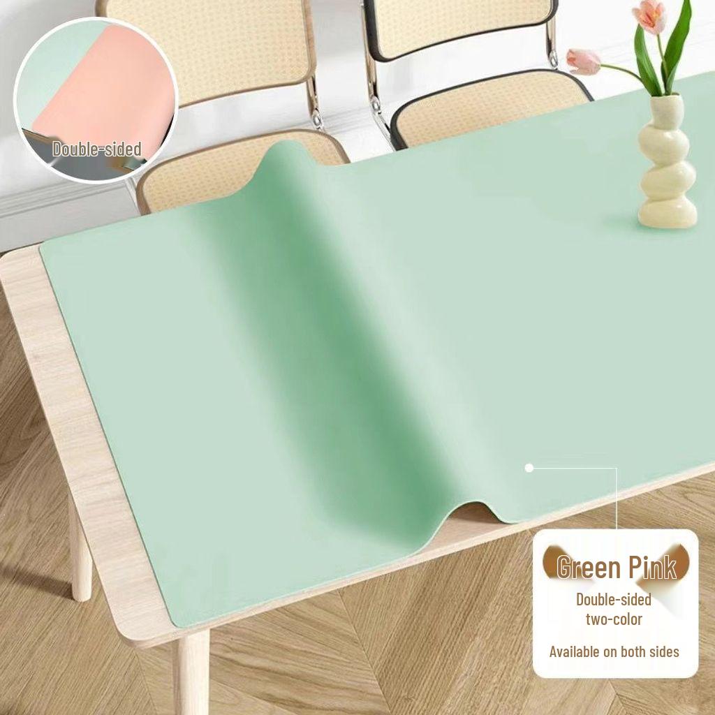 Double-Sided Waterproof Leather Tablecloth - INS Style, Oil-Proof, Colorful Table Mat for Dining, Coffee Tables, and TV Cabinets, No-Wash Design.