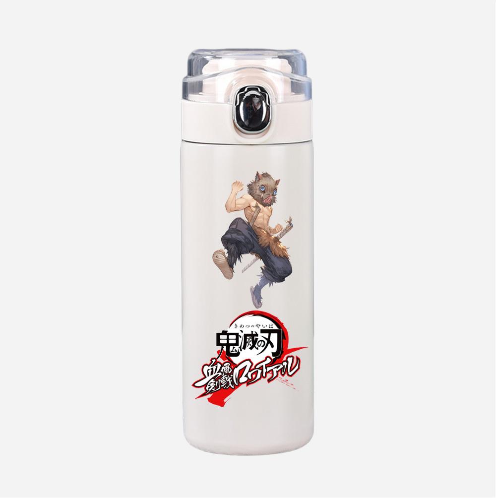 Cartoon Dämonentöter Aufdruck Weiß Thermosbecher Tragbar Edelstahl 400ml Wasserflasche Auslaufsicher Camping Trinkbecher Geschenk