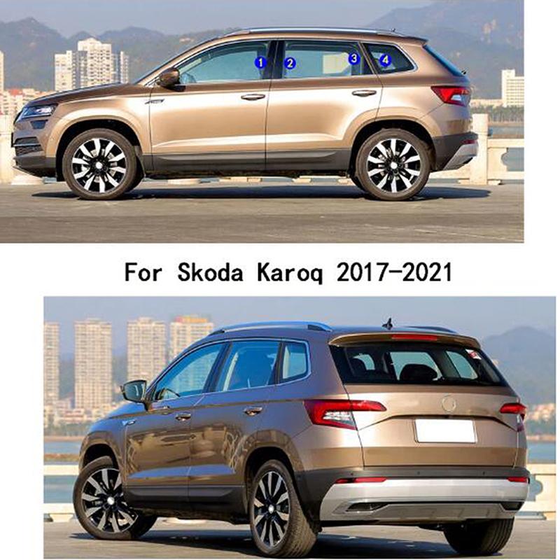 8pcs/set Car Window Pillar Posts Door Trims Cover Stickers Glossy Black Accessories For Skoda Karoq 2017-2021 2022 Exterior Decor