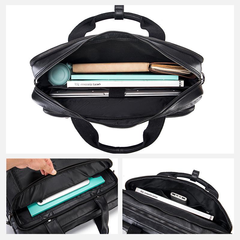 Shilaidun Men's Genuine Leather Briefcase, 16-inch Laptop Handheld Shoulder Bag