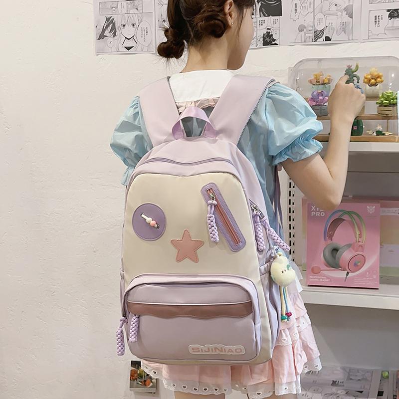 Color Block Student Schoolbag Large Capacity Backpack Women's Travel Backpack