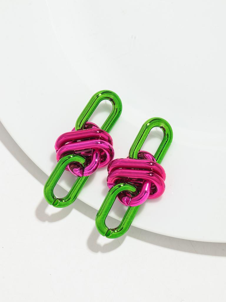Retro Acrylic Oval Link Drop Earrings for Women New Trendy Metallic Colorful Geometric Chain Long Earring Punk Jewelry Gifts