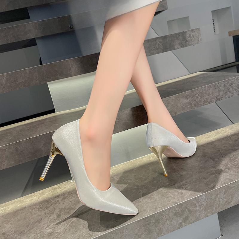 Fashion Spring Pointed Toe Denim Thin High Heels Lady Pumps Slip on Sexy Hot Woman Party Classics Office Shoes