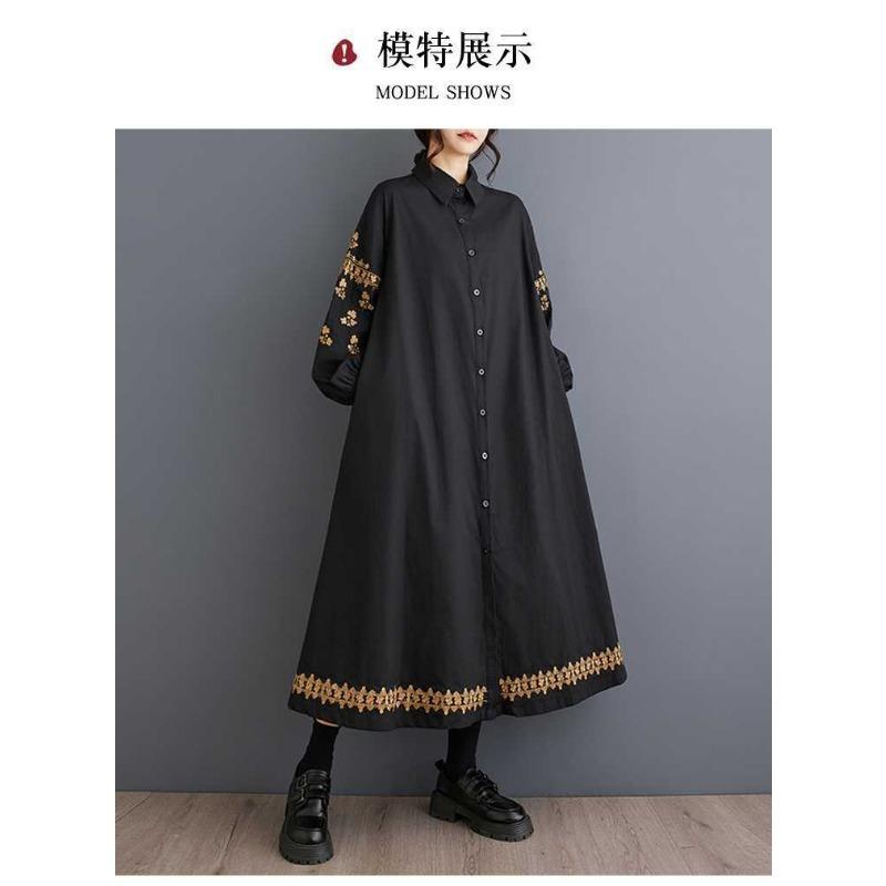 Loose Plus Size Splicing Casual Simple Embroidery Sweet Long Sleeve Dresses