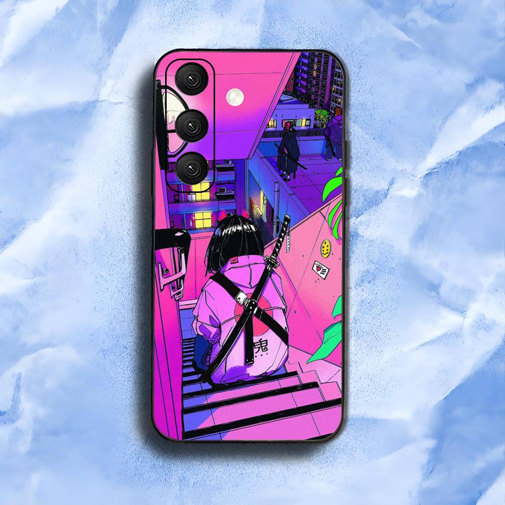 Vaporwave Glitch Anime Luxury Black Phone Case For Samsung Galaxy S23 S24 S25 Ultra S22 Plus S21