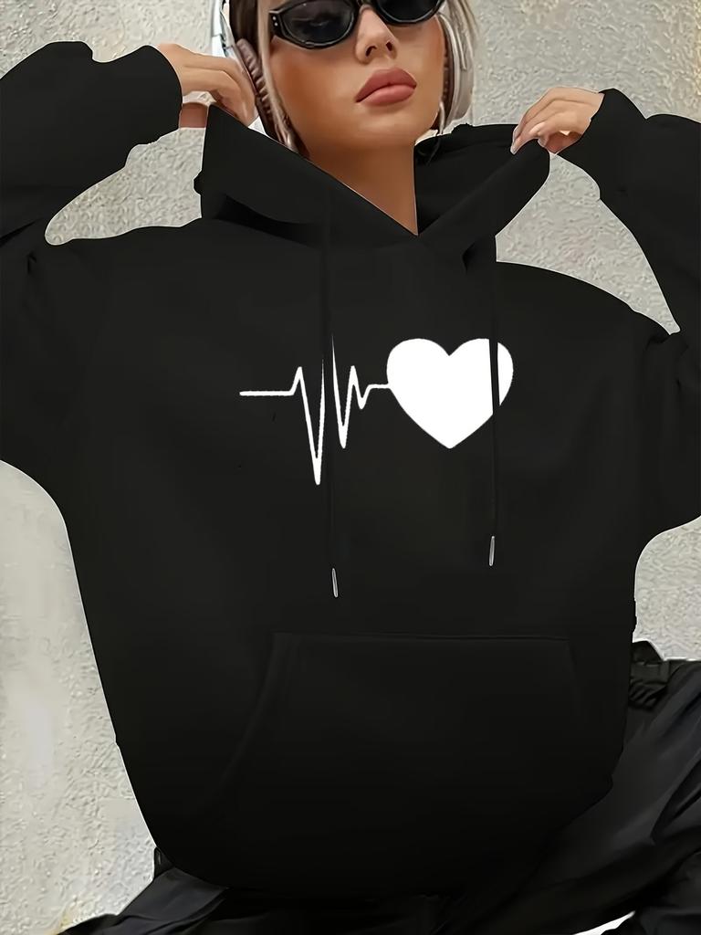 Women's Casual Hooded Sweatshirt  Vibrant Red Heart  Stethoscope Graphic Print Trendy Hoodie Long Sleeve Pullover with Pockets