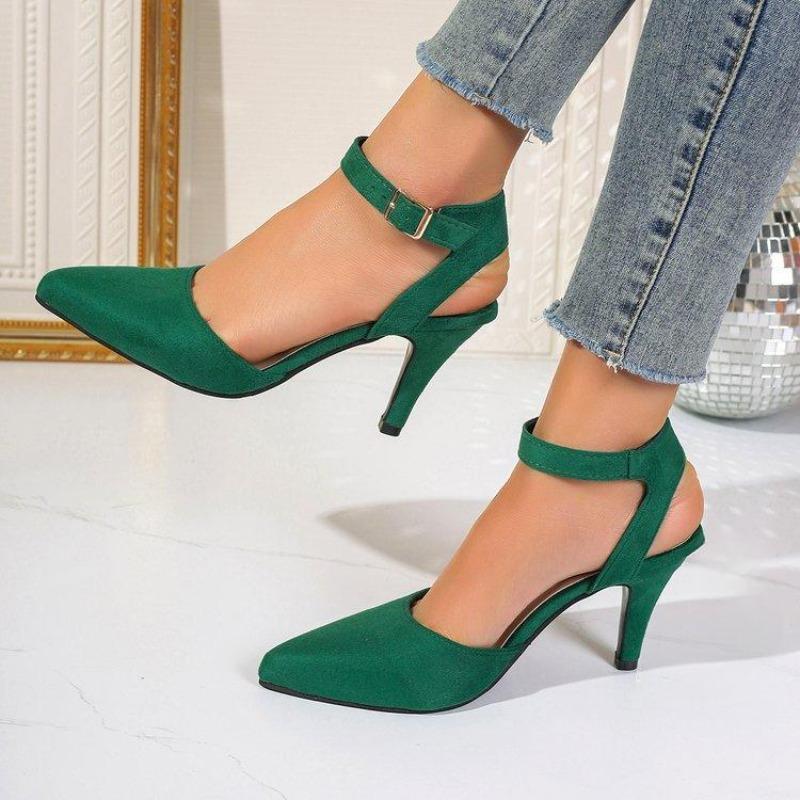 Women Summer Suede Thin High Heel Open Toe Ankle Strap Sexy Pumps Sandals Wedding Party Dress Shoes