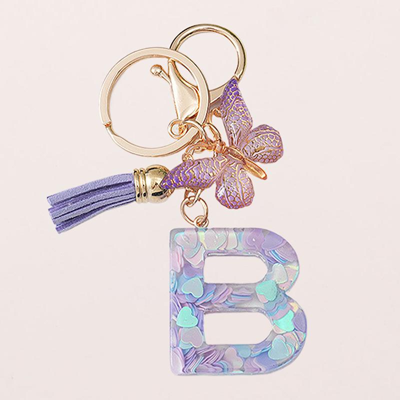 A-Z Letters Keychain Pendant Purple Butterfly Letter Keychain For Girls Women Exquisite Backpack Decoration Accessories Gifts