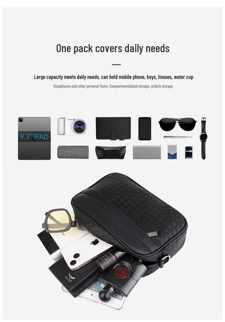 Men's Crossbody Woven Square Bag - Casual, Trendy, Sporty, High-Grade Business Storage
