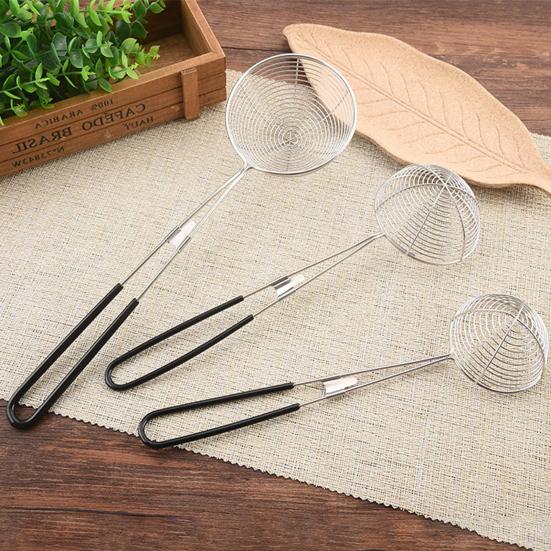 Łyżka cedzakowa Długi uchwyt odporny na oparzenia Odporny na ciepło Można myć w zmywarce Łatwy do czyszczenia Filtrujący Stal nierdzewna Skimmer do pikantnych smażonych klusek