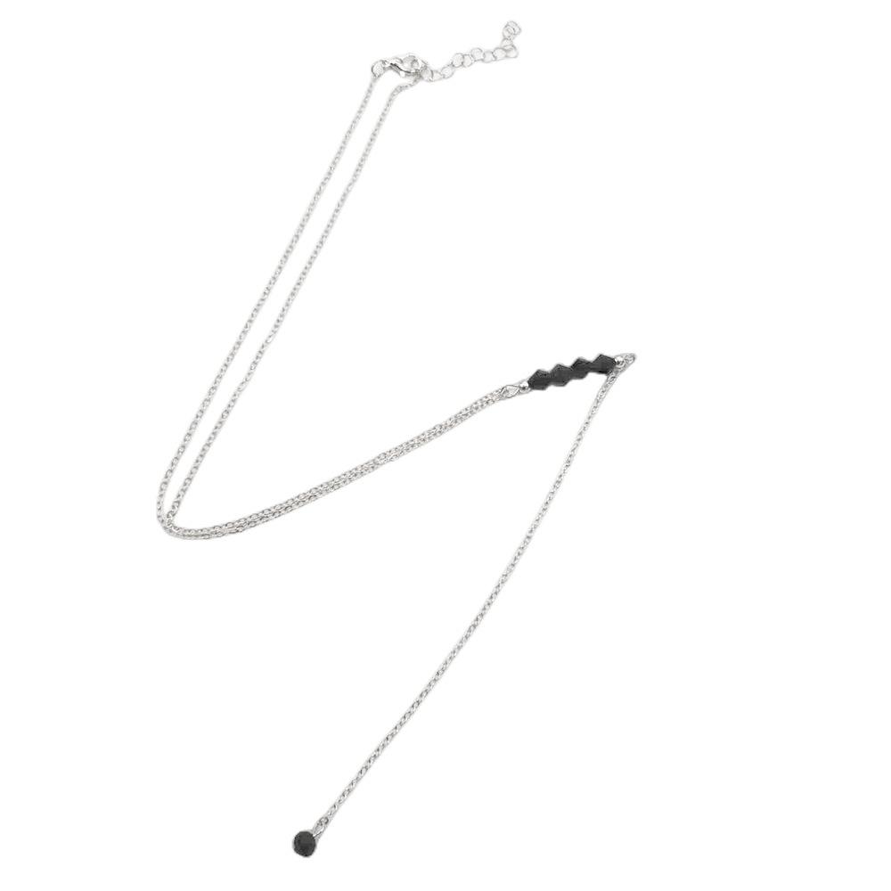 Sweater Chain Women's Fashion Simple Black Beaded Handmade, Black Crystal Long Fringed Necklace