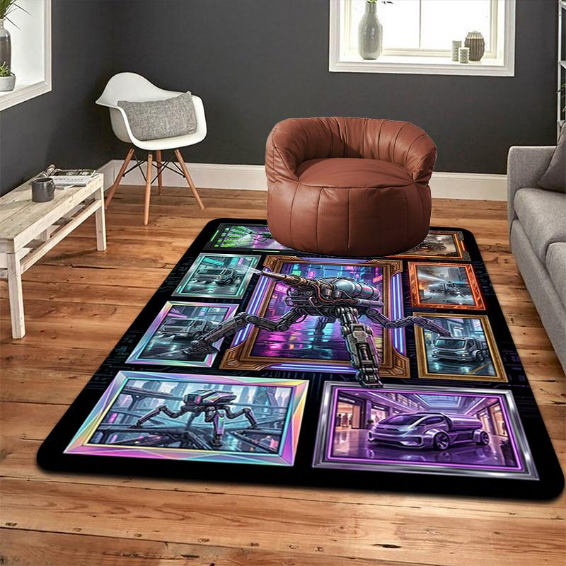Robotic Future City Pattern Rug Floor Mat for Living Room or Bedroom Soft and Comfortable Carpet a Gift for Birthday and Holiday.