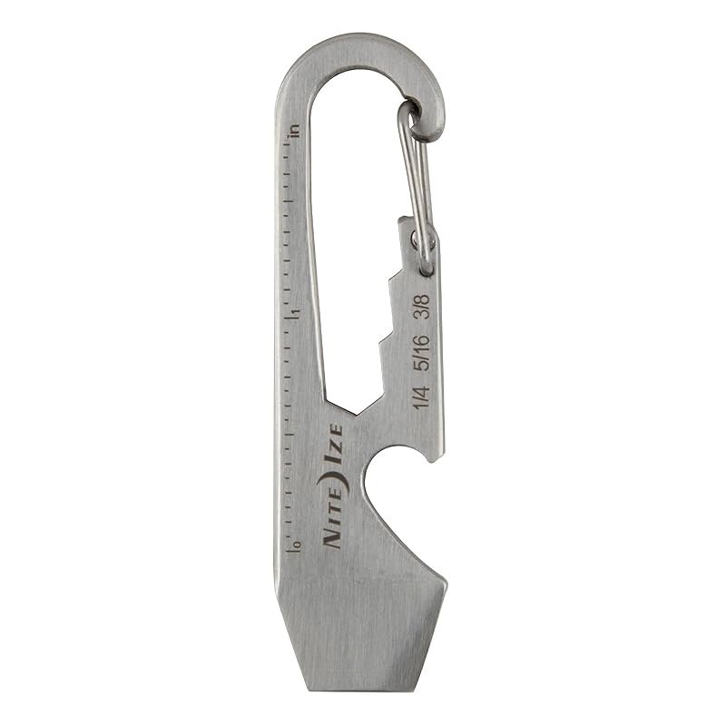 NITEIZE Doohickey Silver Multi-Tool, Small Mini Keychain, Multi-Function Tool, Bottle Opener, Box Cutter, Carabiner