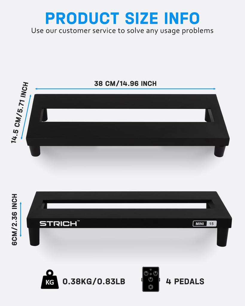 STRICH Mini 15 Effects Aluminum Guitar Pedal with Carry Bag Board, Alloy, 0.38kg, Ultra-Lightweight Board, 38x14.5cm,