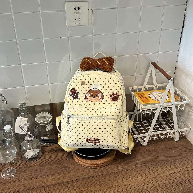 Schoolbag1011 New cartoon chef dog polka dot backpack female cute embroidered student schoolbag large capacity commuter backpack