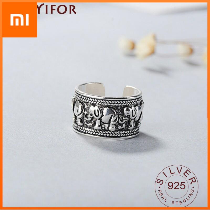 Xiaomi 925 Ayar Gümüş Vintage Hayvan Fil Açık Yüzükler Tay Gümüş Takı Kadınlar Için Hediye eski moda Ayarlanabilir Yüzükler
