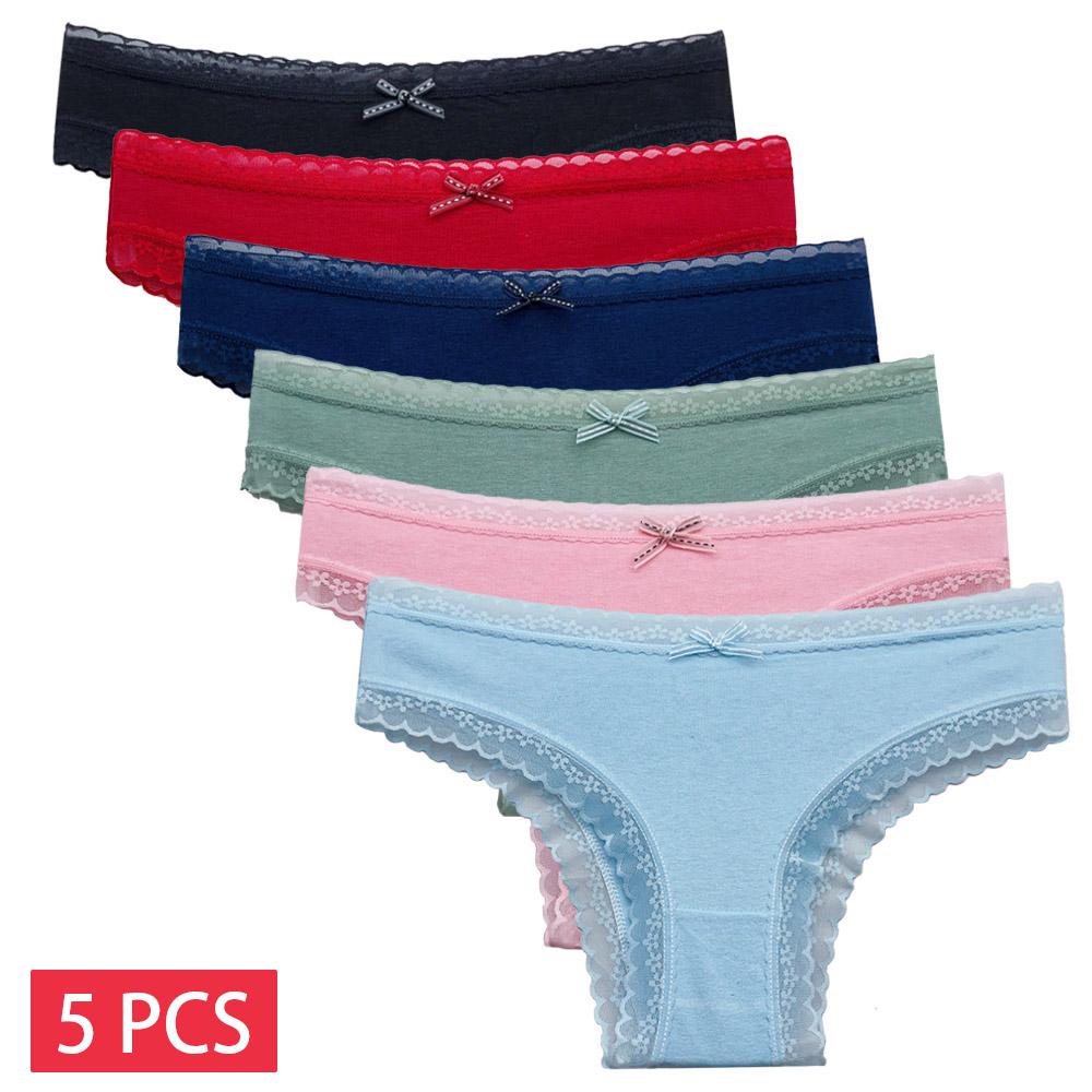 

5 PCS/SET Women Cotton Lingerie Female Thongs Sexy Underwear For Woman Low-Rise Underpant Women s Panties Bikini Briefs 89509 XL(60-70kg)&5pcs