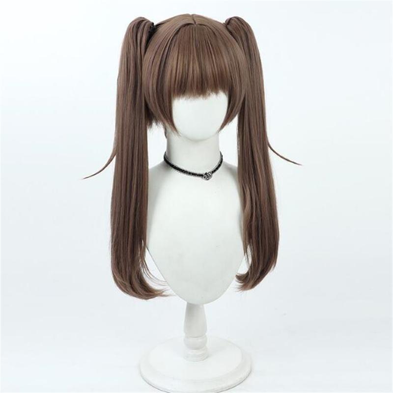NIKKE Nero Cosplay Wig Brown Double Ponytails Heat Resistant Synthetic Hair Halloween Party Role Play Wigs Niro Wig+ Wig Cap
