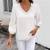 Women's V-Neck Ruffled Blouse - 3/4 Sleeve Loose Casual Shirt