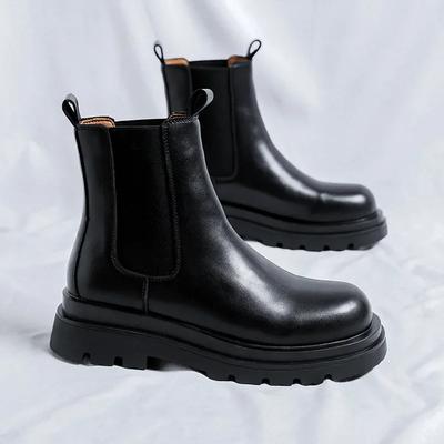 Casual Men's Leather Shoes 2025 Autumn Winter New Boots for Men High Top Slip-on Popular Trendy Motorcycle Boots