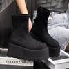 Elastic Thick-Soled Women's Winter Martin Boots 2025 - Black High-Heeled Height-Increasing Short Boots for Autumn