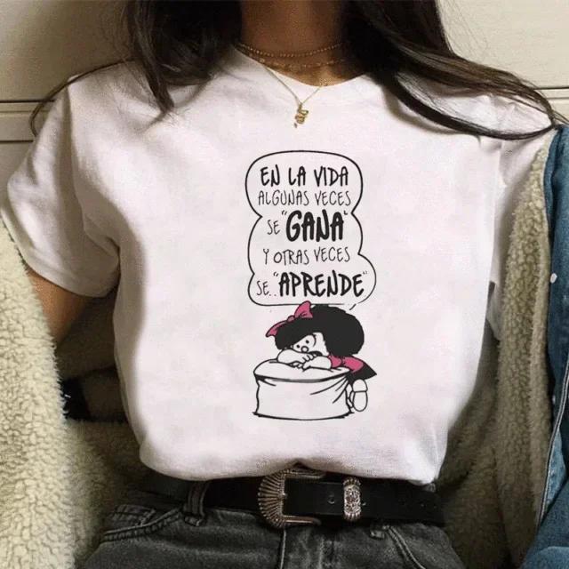 Funny Mafalda Print Women T Shirt Harajuku Ulzzang Kawaii Cartoon Tshirts for Girl Korean Style Casual Tee Top Female  Clothing