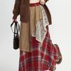 Retro High Waist Plaid Swing Skirt with Irregular Letter Patchwork in Red