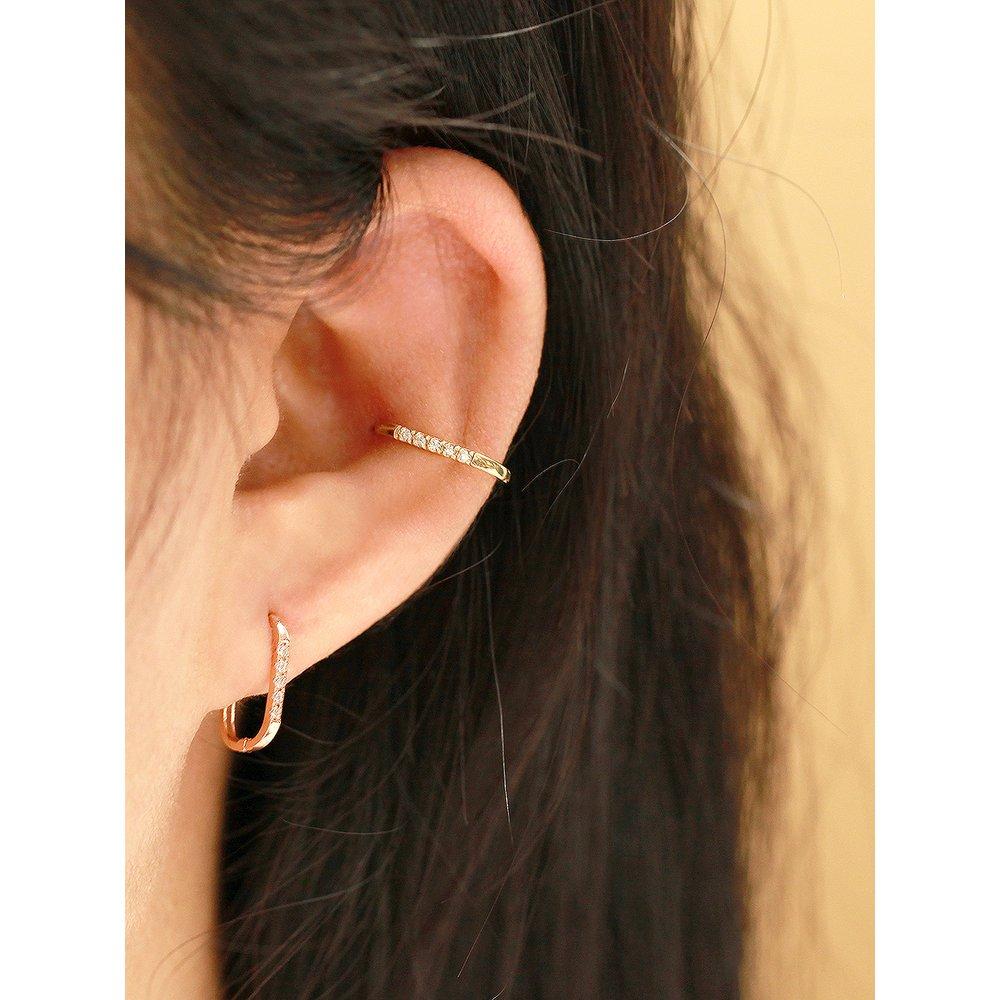 14K Slim Square Cubic Innerconts One-Touch Ring Earrings