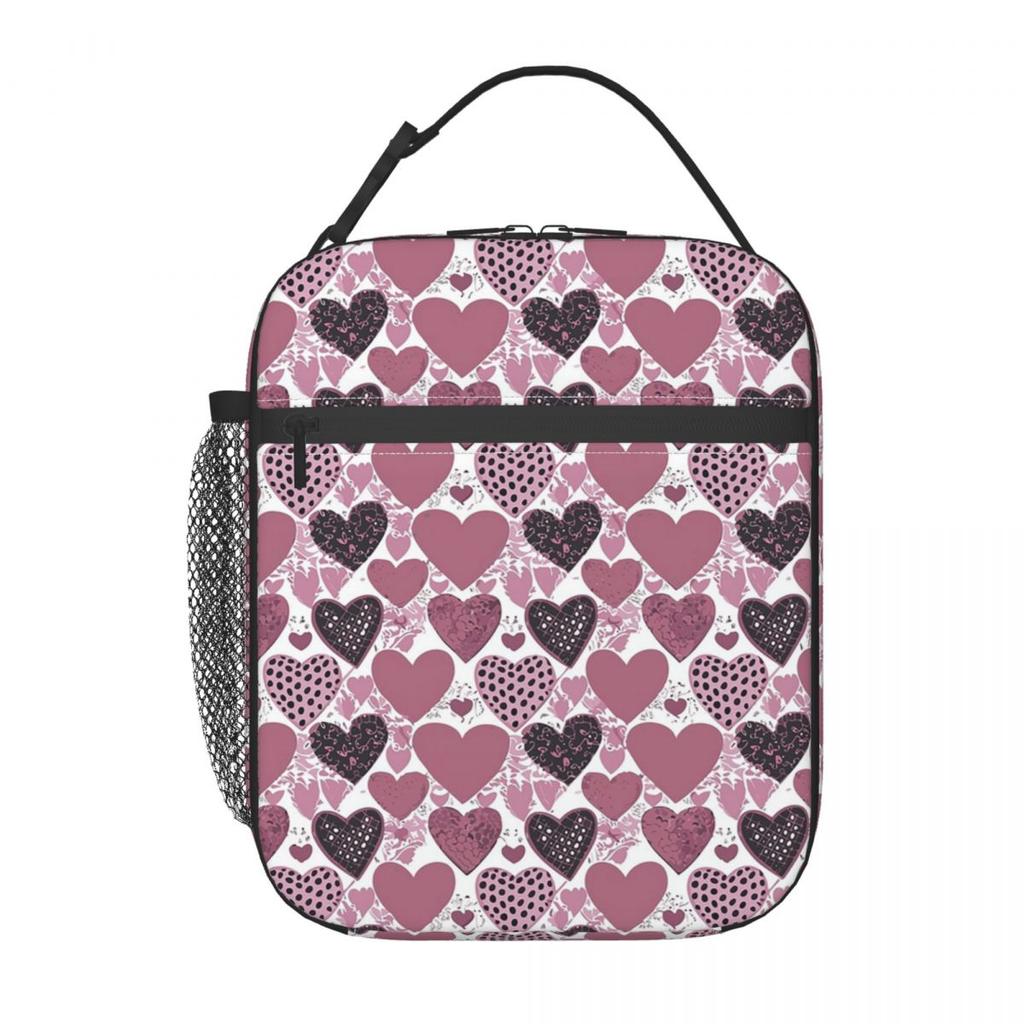 Colour Hearts Pattern Insulated Lunch Bag for Women Kids Leakproof Food Boxes Thermal Lunch Box Tote