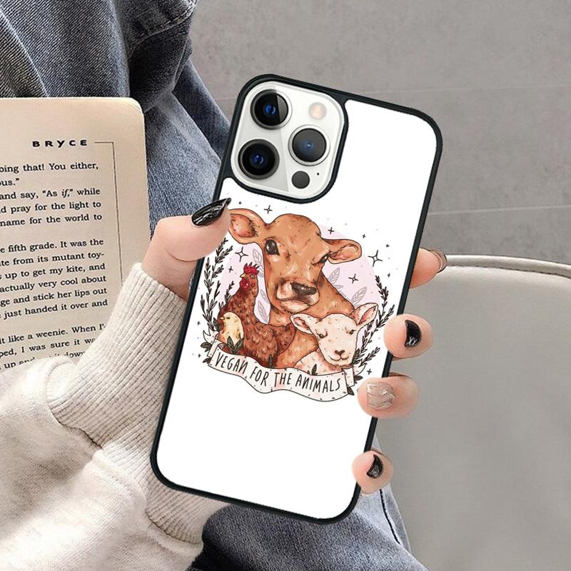 Vegan Love Animal Phone Case for iPhone 17 Air 16 16e 15 Plus for Apple 13 11 12 14 Pro Max Cover coque Shell