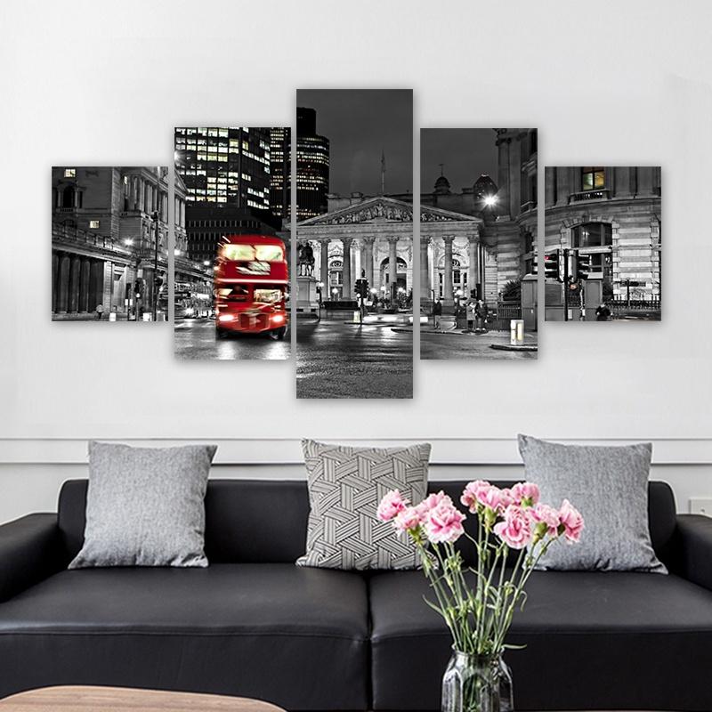 5 Pieces London Street View Posters Red Bus Landscape Canvas Paintings Wall Art for Living Room Pictures Modern Home Decoration