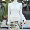 Button Decorated Cable Knit Square Neck Knit Top (C26B7FKT011)