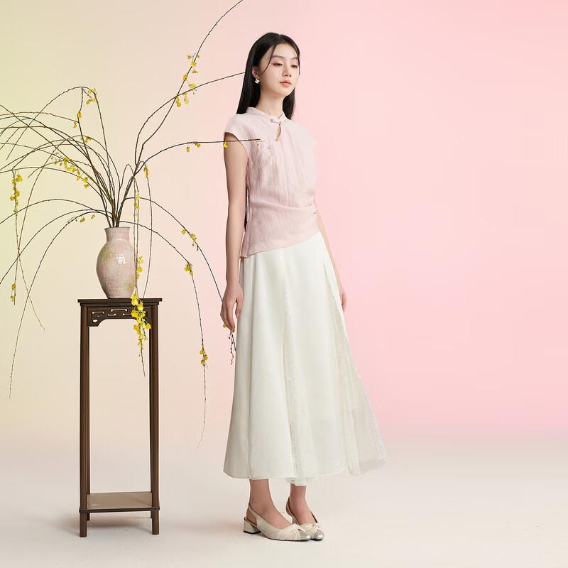 New Chinese Style High-Waisted Lace A-line Skirt