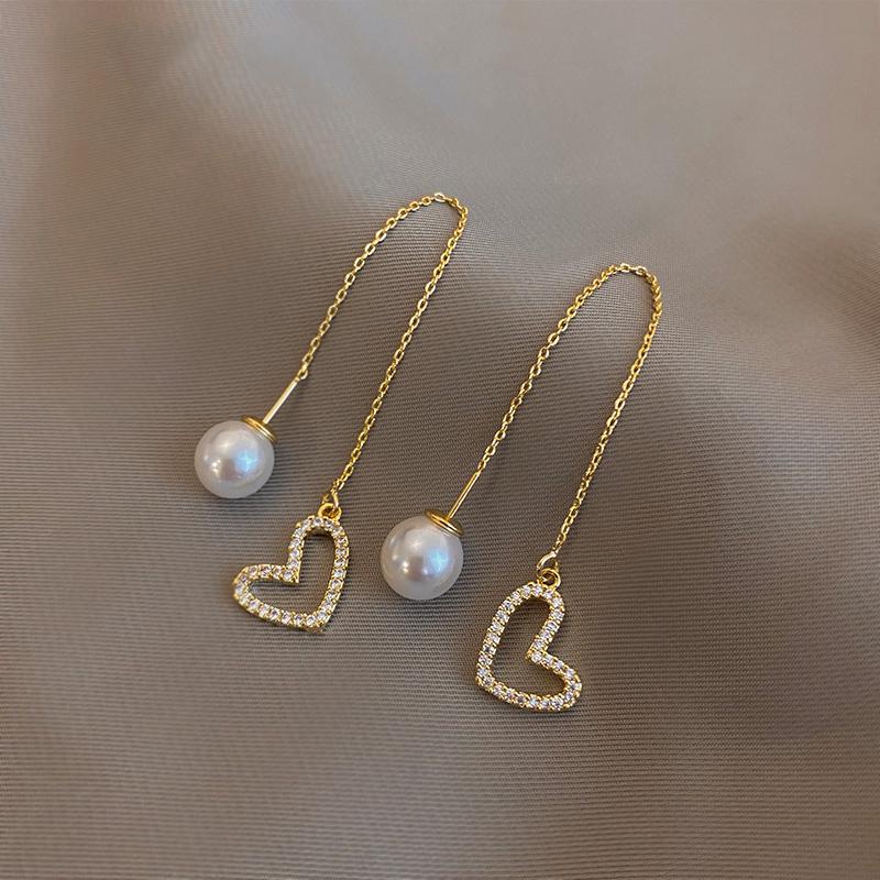 Boucles d'oreilles à tige en perles d'amour pour femmes et filles, bijoux en forme de cœur, strass, personnalité, tempérament, fête, cadeau