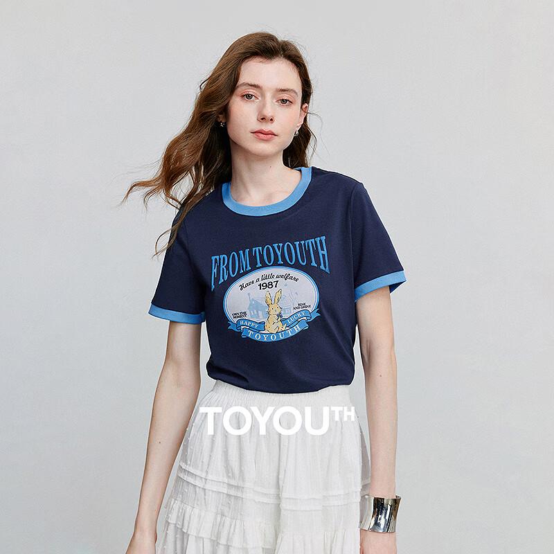 Chuyu Women s 2025 Summer Letter Rabbit Print Casual T-Shirt S