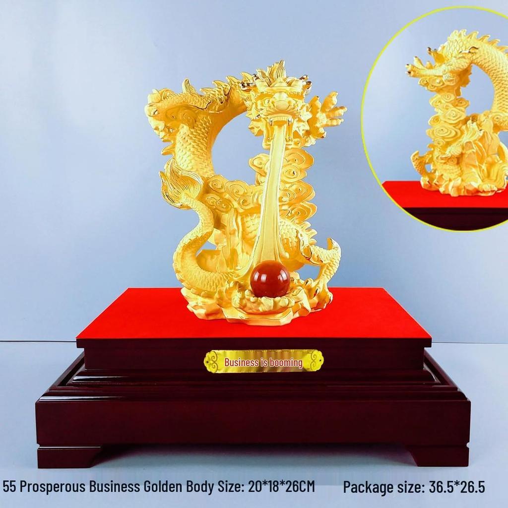 Flocked Gold Dragon Zodiac Ornament for Year of the Dragon - Wealth-Attracting Decoration and Business Gift