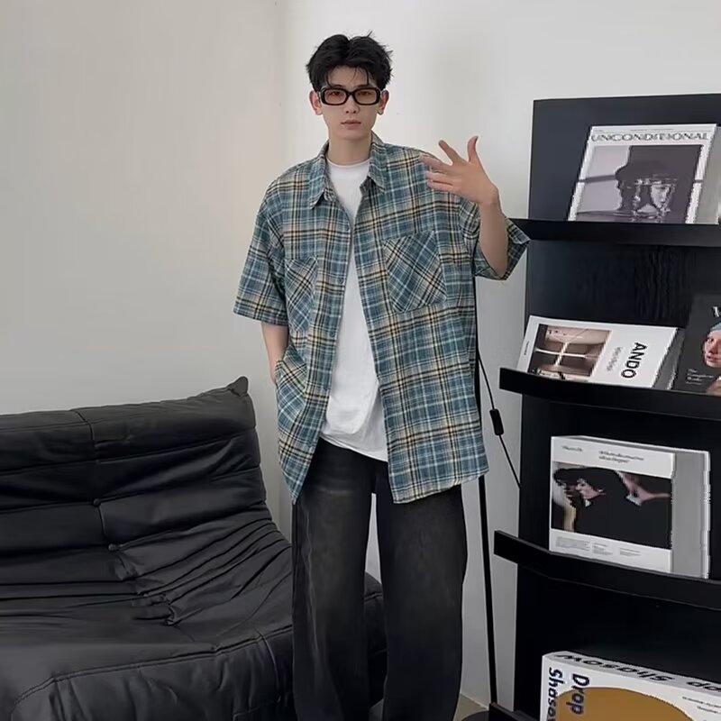 Sommar Amerikansk Retro Parstil Lös Och Mångsidig Långärmad Rutig Skjorta Herr- Och Damjacka High Street