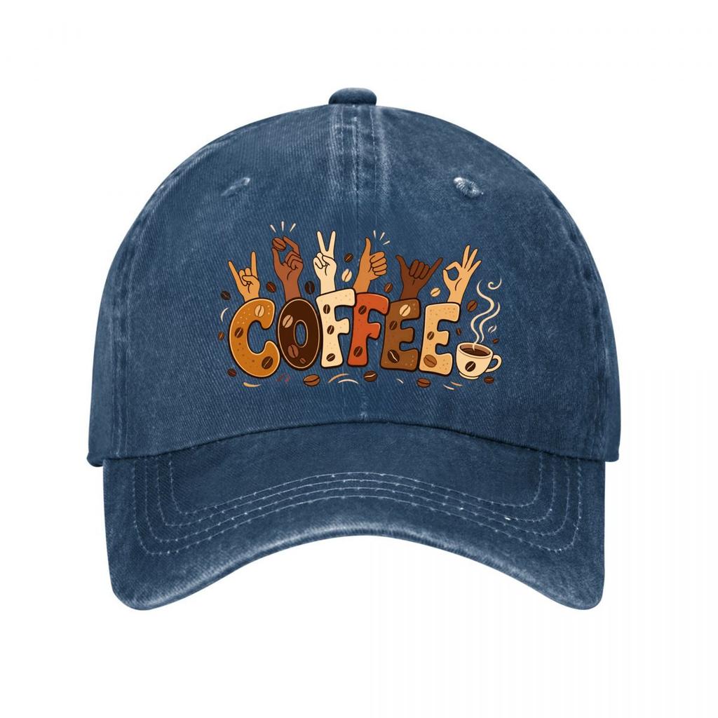 Coffee Gesture Typography Cafe Lover New Vintage Washed Cotton Baseball Cap Sun Hats