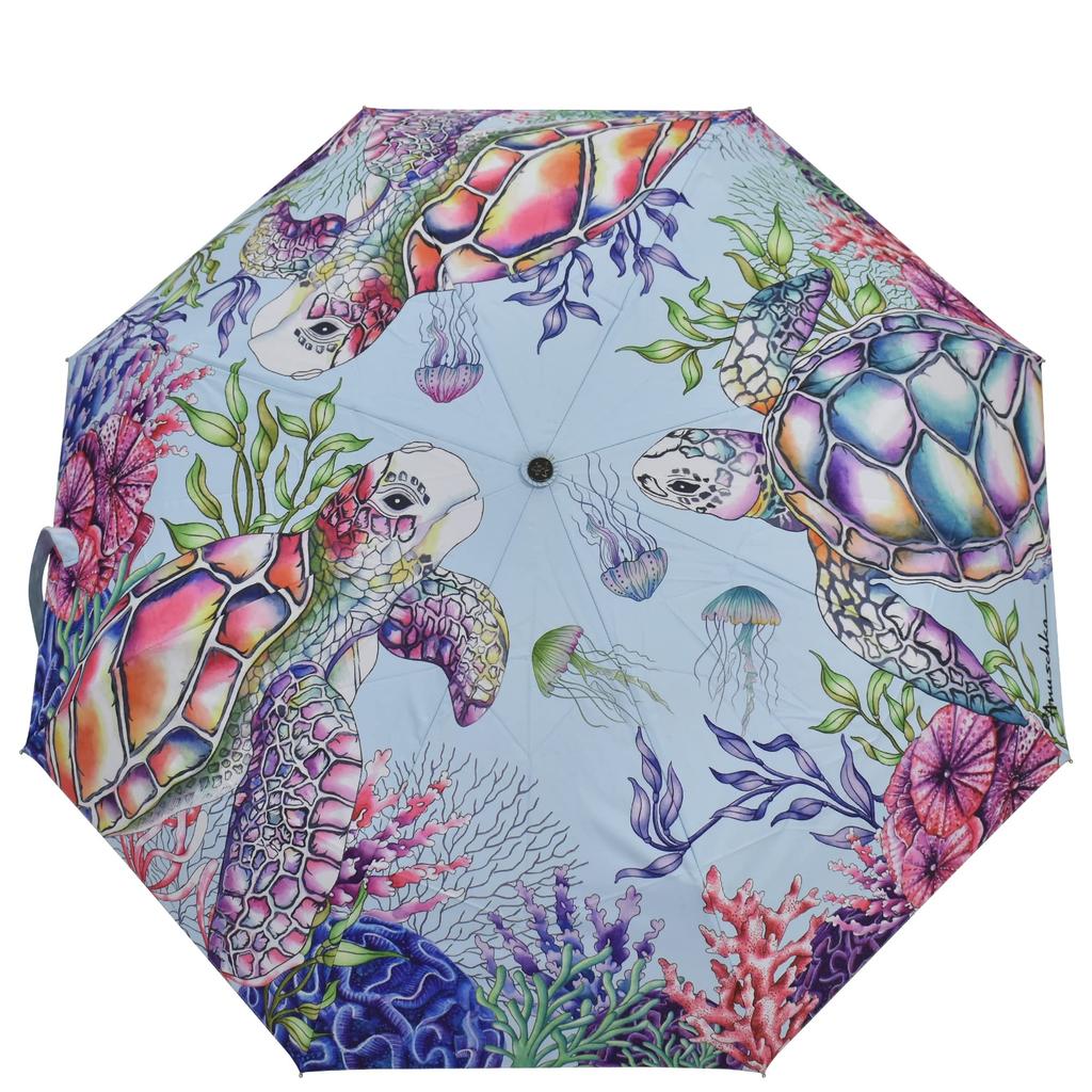 Ocean Sea Turtle Folding Rain Sun Umbrella Sea Creatures Travel Umbrellas Compact Lightweight Windproof for Teens Adults Kids