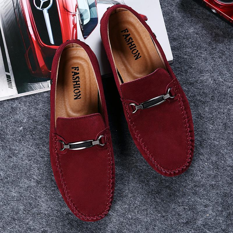 Men Loafers Soft Moccasins Suede Shoes Men Autumn Genuine Leather Shoes Non-Slip Men Flats Driving British Style Walking Shoes