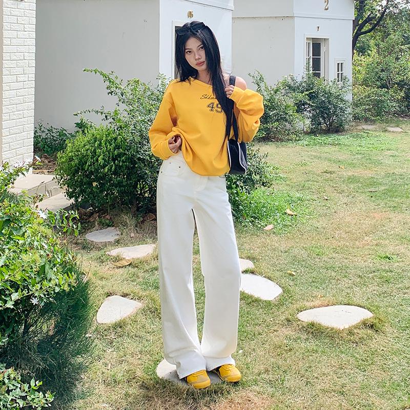 

Women s High Waist Straight Leg White Jeans - Slimming, Floor-Length, Spring 2025 Collection S